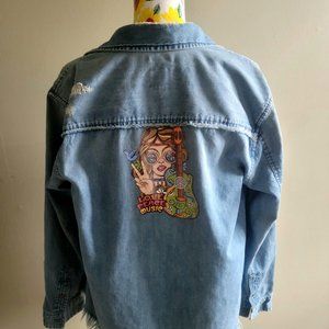 Upcycled oversized distressed denim shirt